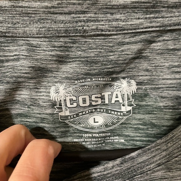 🎈3/$20 Costa Men's Heather Gray Long Sleeve Tee with Green Logo - Picture 2 of 6
